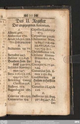 Das II. Register Der angezogenen Autorum.
