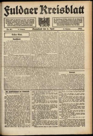 Erste Ausgabe vom Samstag, den 08. April 1911.