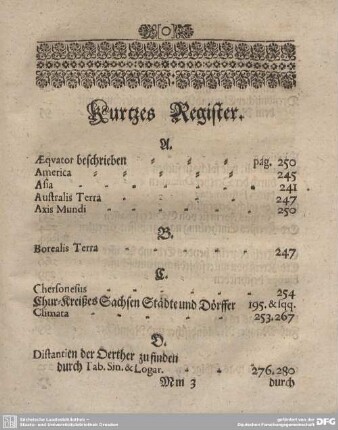 Kurzes Register
