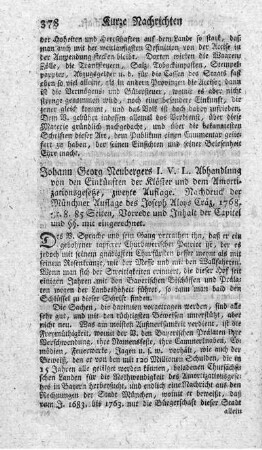 Abhandlung von den Einkünften der Klöster und dem Amortizationsgesetze. 2.Aufl. Nachdruck.