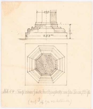 Dom Santa Maria Assunta und Santa Fosca, Torcello: Grundriss und Ansicht des Fußes einer Säule der Ringhalle S.Fosca, 12. Jhdt.