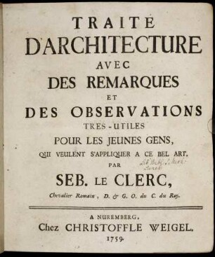 [Vol. 1]: Traité D'Architecture. [Vol. 1]