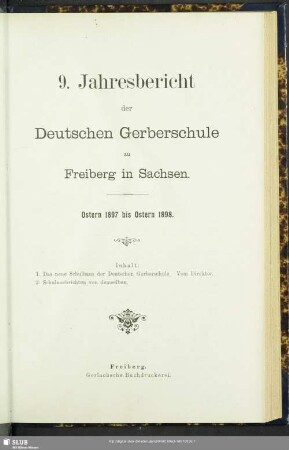 9.1897/98: Jahresbericht der Deutschen Gerberschule zu Freiberg in Sachsen