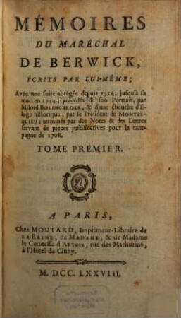 Mémoires du Maréchal de Berwick : écrits par lui-mème, 1