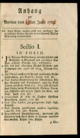 Anhang zur Auction vom 22sten Junii 1760.