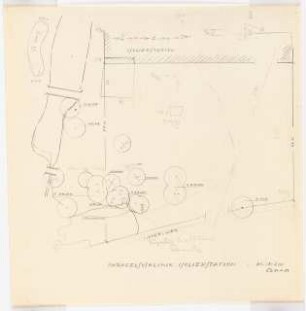 Grünanlage an der Paracelsus-Klinik, Marl: Isolierstation: Lageplan mit Gartenplan 1:200