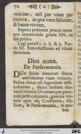 Dies nona. De Perseverantia.