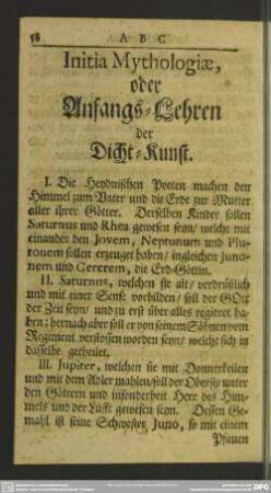 Initia Mythologiae, oder Anfangs-Lehren der Dicht-Kunst