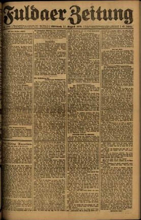 Erste Ausgabe vom Mittwoch, den 27. August 1919.