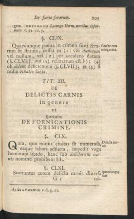 Tit. XII. De Delictis Carnis in genere et speciatim De Fornicationis Crimine