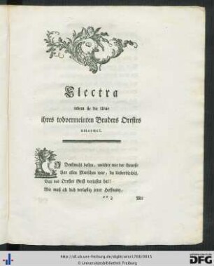 Electra indem sie die Urne ihres todvermeinten Bruders Orestes umarmet.