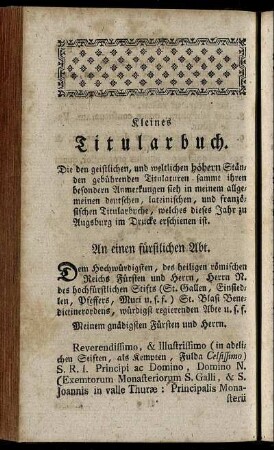 Kleines Titularbuch.
