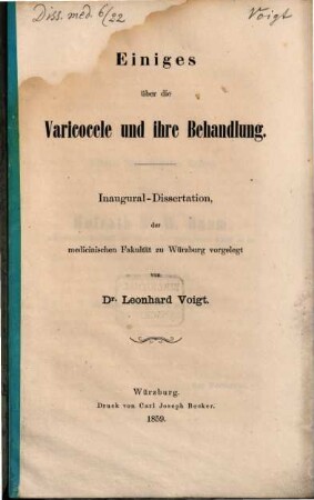 Einiges über die Varicocele und ihre Behandlung