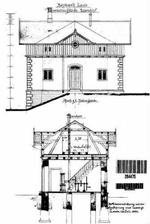 Unterschüpf: Nebengebäude Wasserstation Querschn.,Längsansicht geg.Stationsgeb.