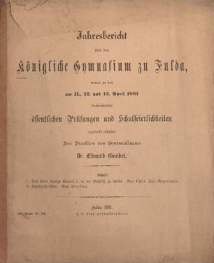1881: Jahresbericht über das Königliche Gymnasium zu Fulda