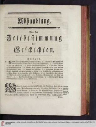 Abhandlung. Von der Zeitbestimmung der Geschichten