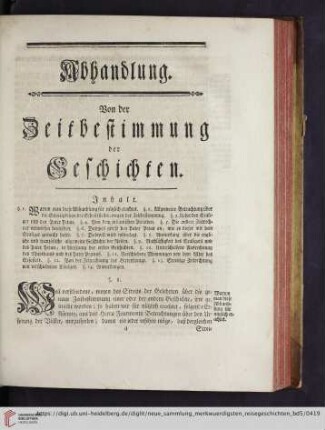 Abhandlung. Von der Zeitbestimmung der Geschichten