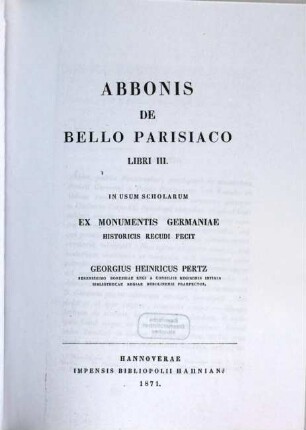 Abbonis De Bello Parisiaco : libri III
