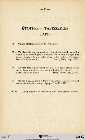 Étoffes - Tapisseries - Tapis (Nr. 76-81)
