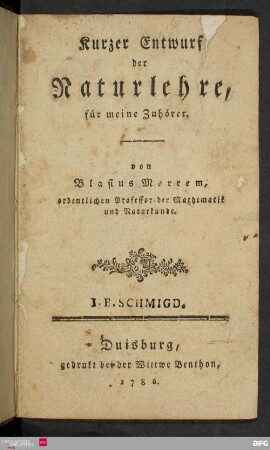 Kurzer Entwurf der Naturlehre, für meine Zuhörer