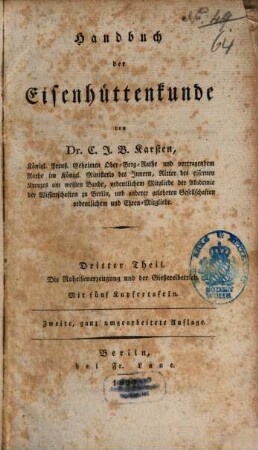 Handbuch der Eisenhüttenkunde, 3. Die Roheisenerzeugung und der Gießereibetrieb