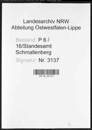 Sterberegister Standesamt Schmallenberg
