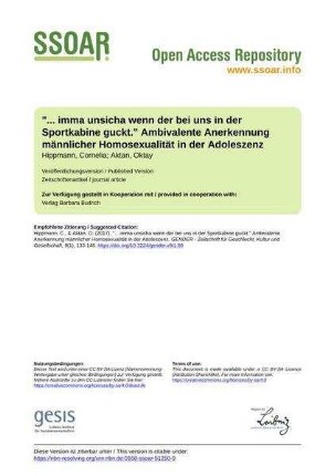 "... imma unsicha wenn der bei uns in der Sportkabine guckt." Ambivalente Anerkennung männlicher Homosexualität in der Adoleszenz