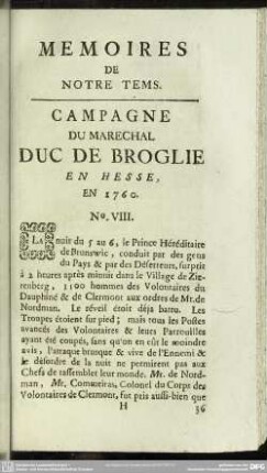 Campagne Du Marechal Duc De Broglie En Hesse. En 1760. No. VIII.