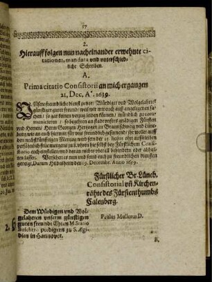 2. Hierauff folgen nun nacheinander erwehnte citationes, mandata und unterschiedliche Schreiben.