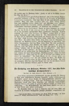 ¬Der¬ Reichstag von Besançon, Oktober 1157, das jähe Ende deutscher Kirchenreform