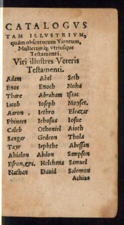 Catalogus Tam Illustrium, quam obscurorum Virorum, Mulierumque utriusque Testamenti.
