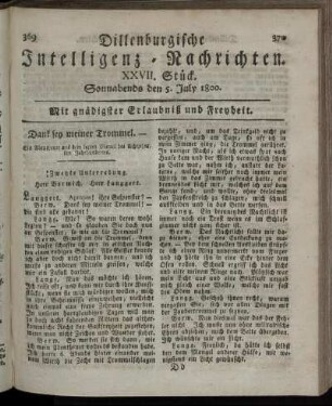 XXVII. Stück. Sonnabends den 5. July 1800.