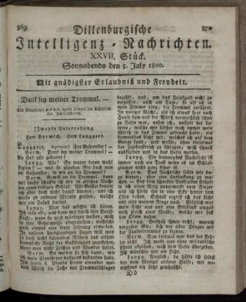 XXVII. Stück. Sonnabends den 5. July 1800.