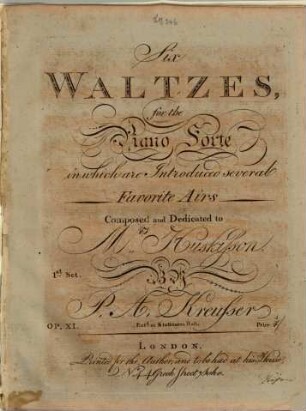 Six waltzes for the piano forte : in which are introduced several favorite airs ; op. XI
