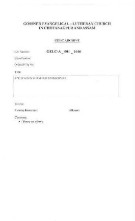 APPLICATION FORM FOR SPONSORSHIP