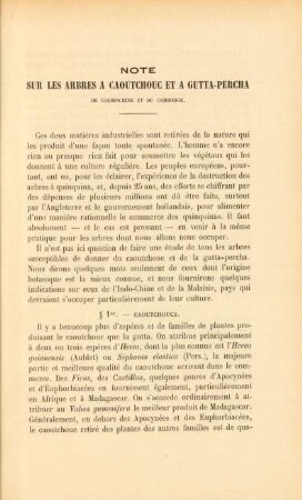 Note sur les arbres a Caoutchouc et a Gutta-Percha de Cochinchine et du Cambodge