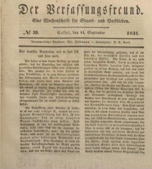 № 39. Cassel, den 14. September 1831.