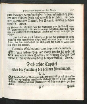 Das achte Capitel Von der Handlung des heiligen Abendmahls
