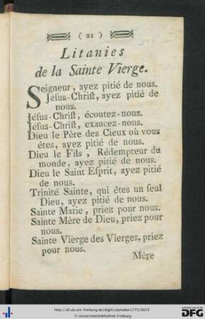 Litanies de la Sainte Vierge.