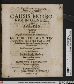 Disquisitio Medico-Philosophica De Causis Morborum Genere