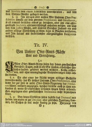 Tit. IV. Von Unserer Ober-Amts-Räthe Amt und Verrichtung