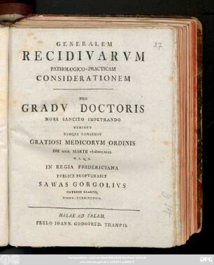 Generalem Recidivarvm : Pathologico-Practicam Considerationem