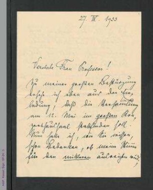 Brief von Rosa Mayreder an Marianne Zycha, hs