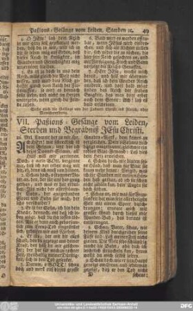 VII. Paßions-Gesänge vom Leiden, Sterben und Begräbniß Jesu Christi.