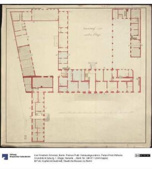 Berlin. Pariser Platz. Gebäudegrundriss. Palais Prinz Wilhelm. Grundstück Syburg. 1. Etage, Variante linker Flügel