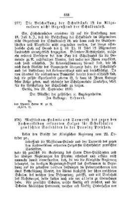 Massivbau-Prämie und Carwerth des gegen den Fachwerksbau ersparten Holzes für Schulhäuser gemischter Societäten in der Provinz Preußen : [V. Elementarschulwesen]
