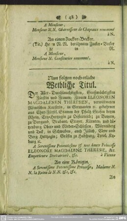Nun folgen noch etliche Weibliche Titul
