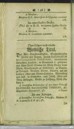 Nun folgen noch etliche Weibliche Titul