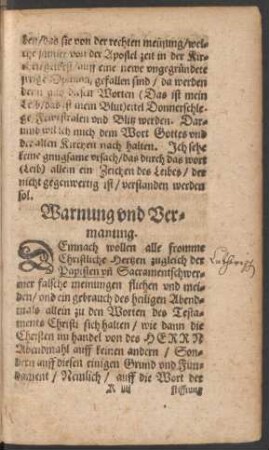 Warnung und Vermanung.