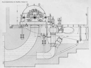 Francis-Spiralturbine mit 6100 PS, Seitenansicht : Technikgeschichte | Industrie und Technik | Wassenkraftanlagen